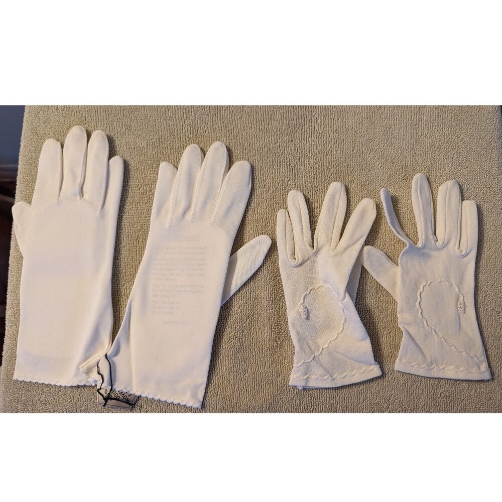 2 Pairs of White Dress Gloves: Adult and Child